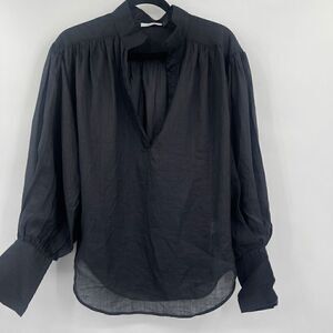 Frame Black Long Sleeve Stand Collar Emma Pullover Blouse One Size